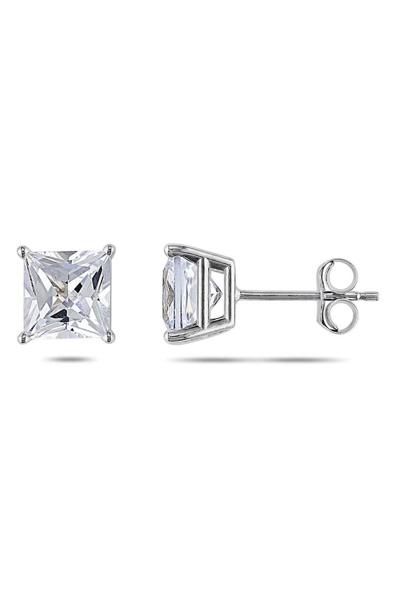 DELMAR 10K White Gold Created White Sapphire Stud Earrings, Alternate, color, 