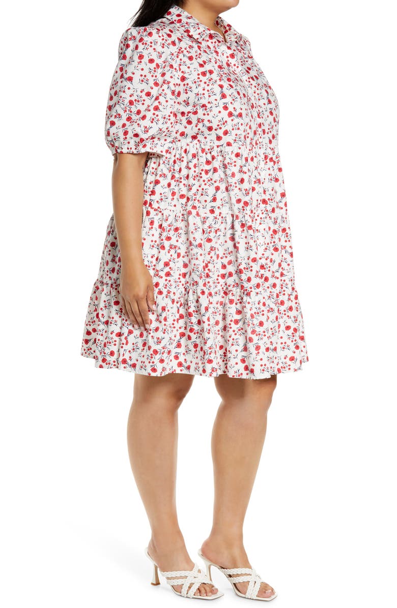 Eliza J Print Tiered Shirtdress & Face Mask Set, Alternate, color, 