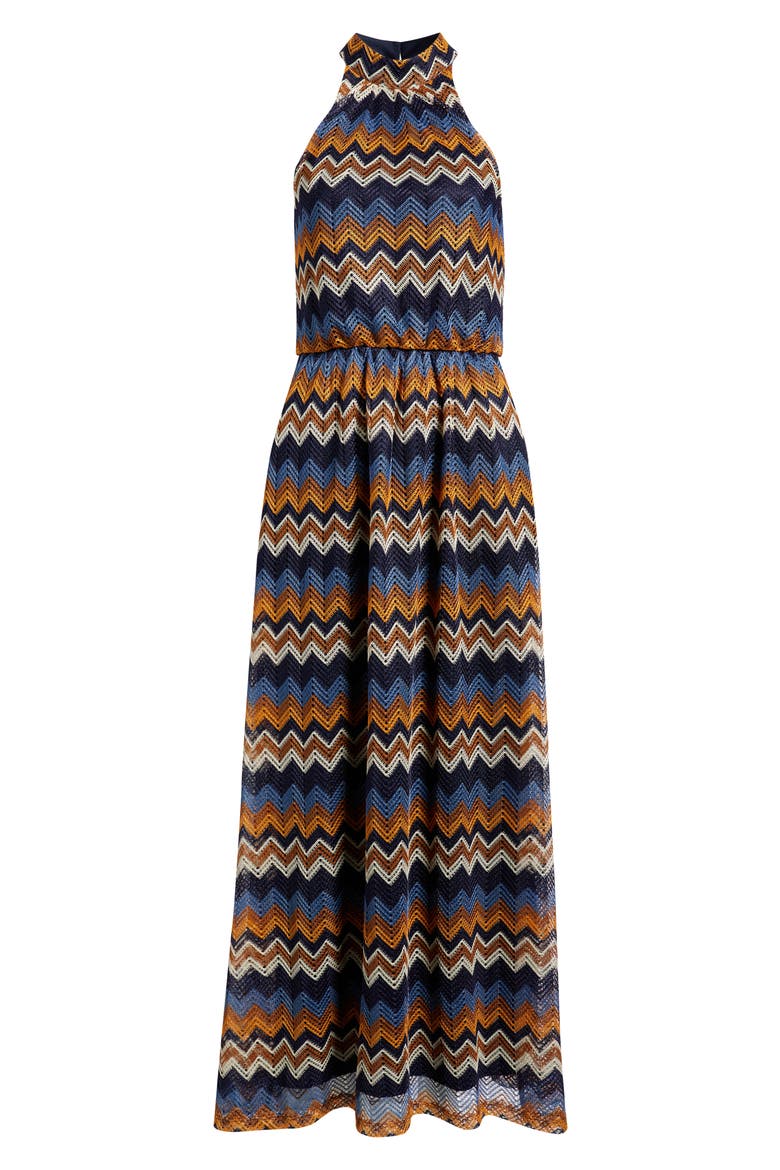 Mock Neck Tie Belt Maxi Dress, Alternate, color, BLUE MULTI