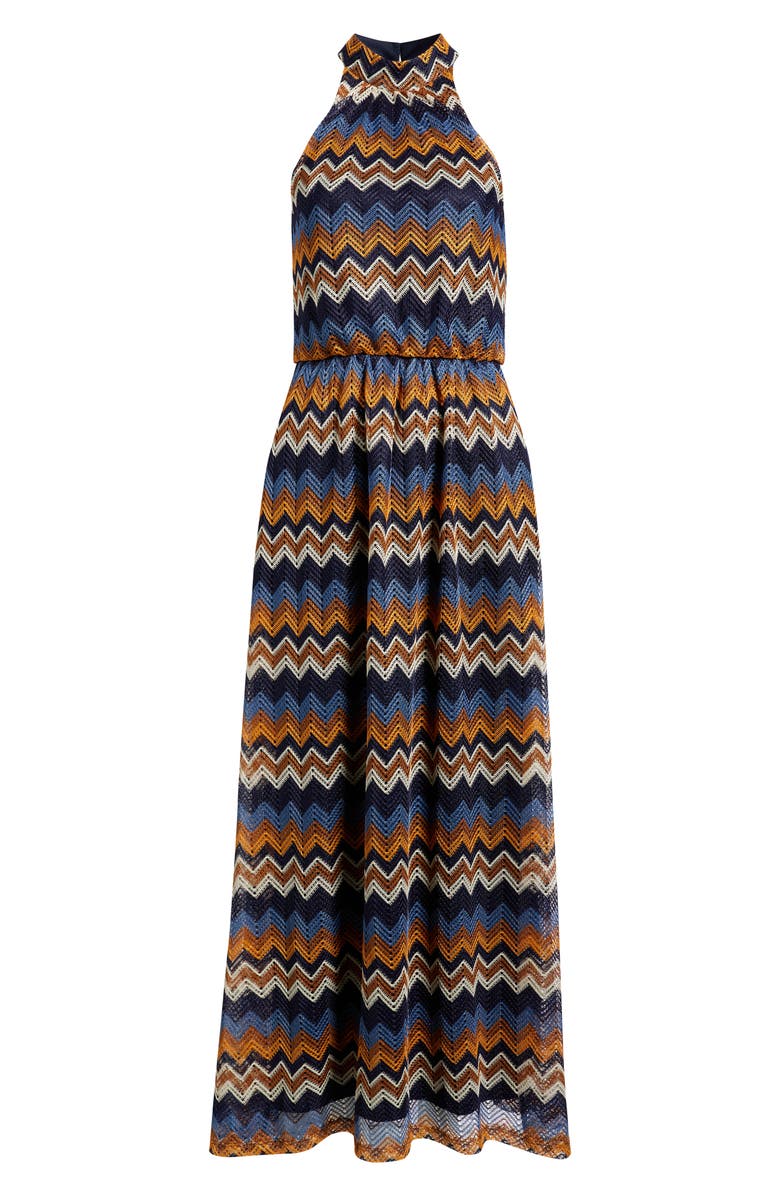 Julia Jordan Mock Neck Tie Belt Maxi Dress, Alternate, color, Blue Multi