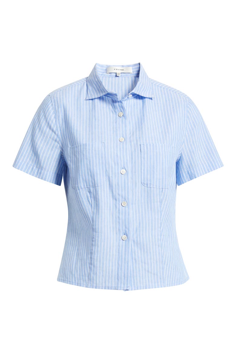 The Seaside Short Sleeve Linen & Cotton Button-Up Shirt, Alternate, color, OXFORD BLUE MULTI