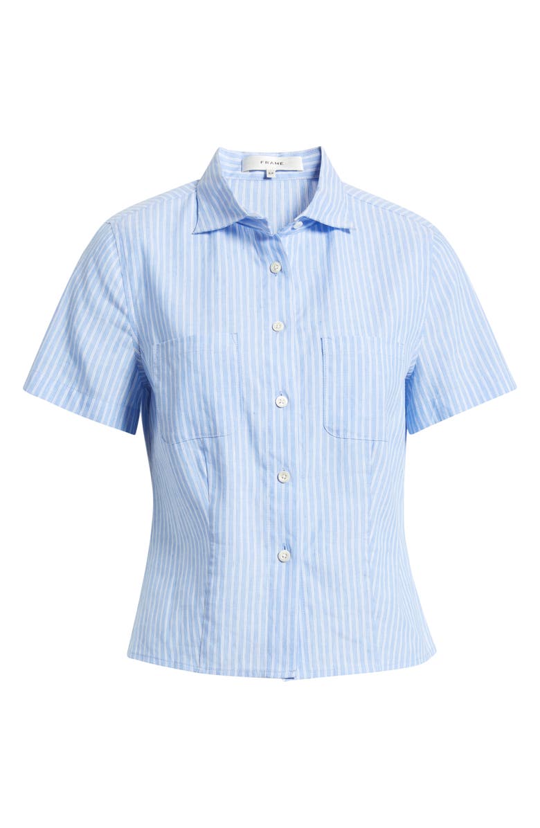 FRAME The Seaside Short Sleeve Linen & Cotton Button-Up Shirt, Alternate, color, Oxford Blue Multi