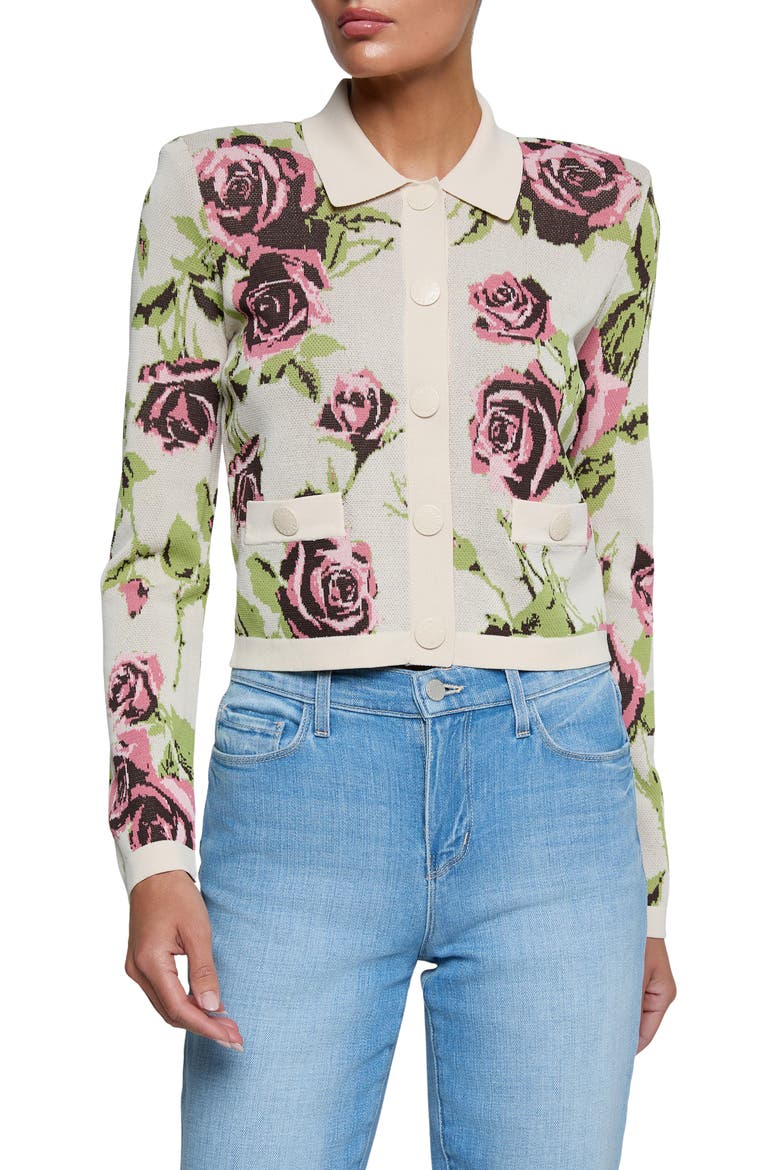 Osiris Jacquard Knit Jacket, Main, color, ECRU/ ROMANTIC ROSE