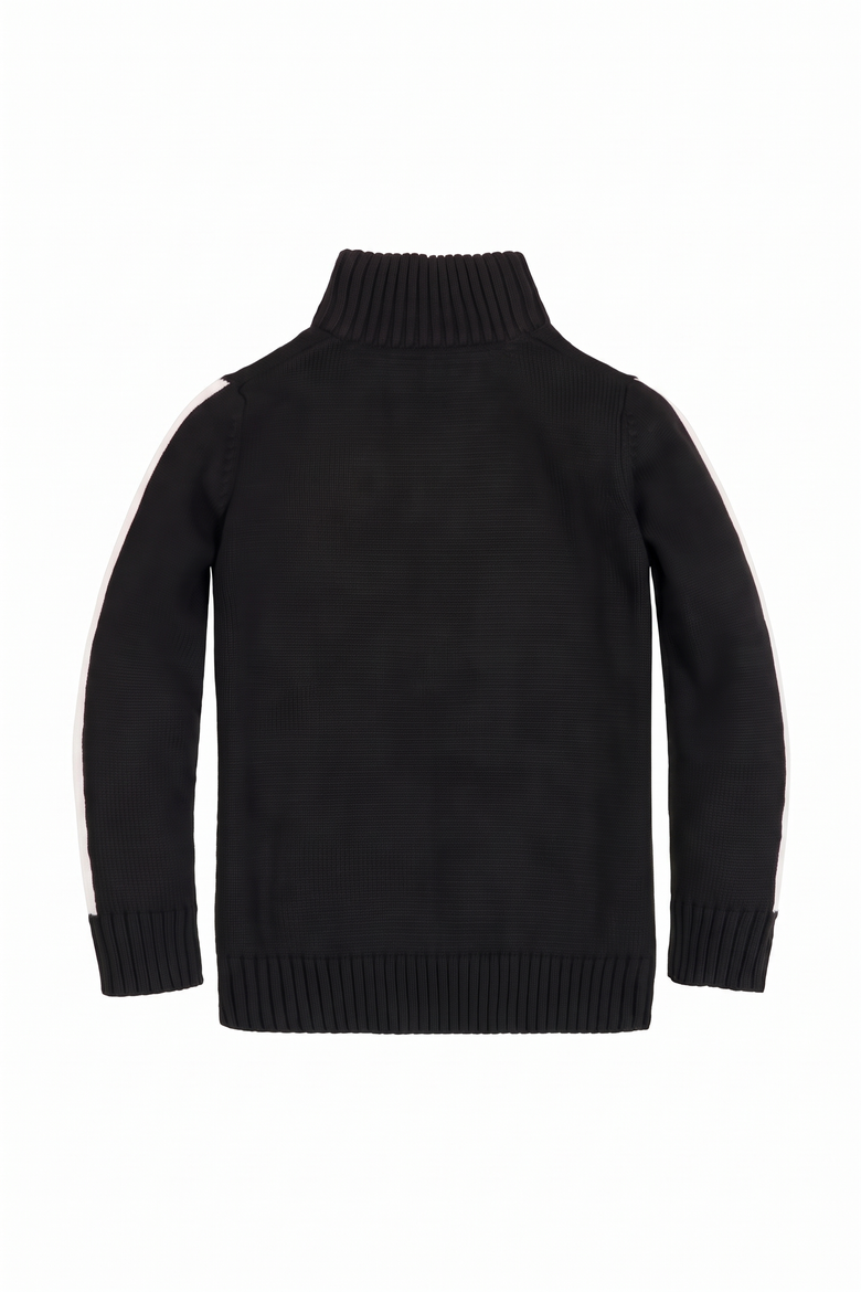 Kids' Organic Mock Neck Stripe Sweater, Alternate, color, Black and White