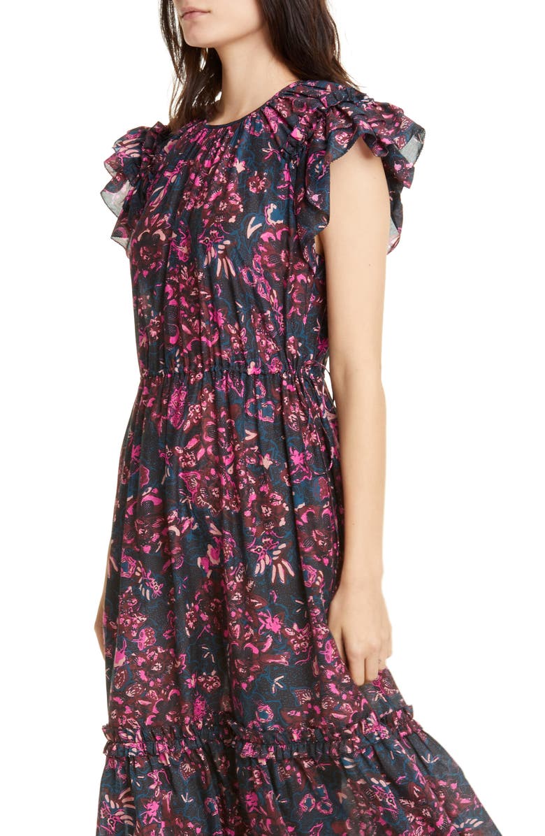 Ulla Johnson Arlene Ruffle Tiered Midi Dress, Alternate, color, 