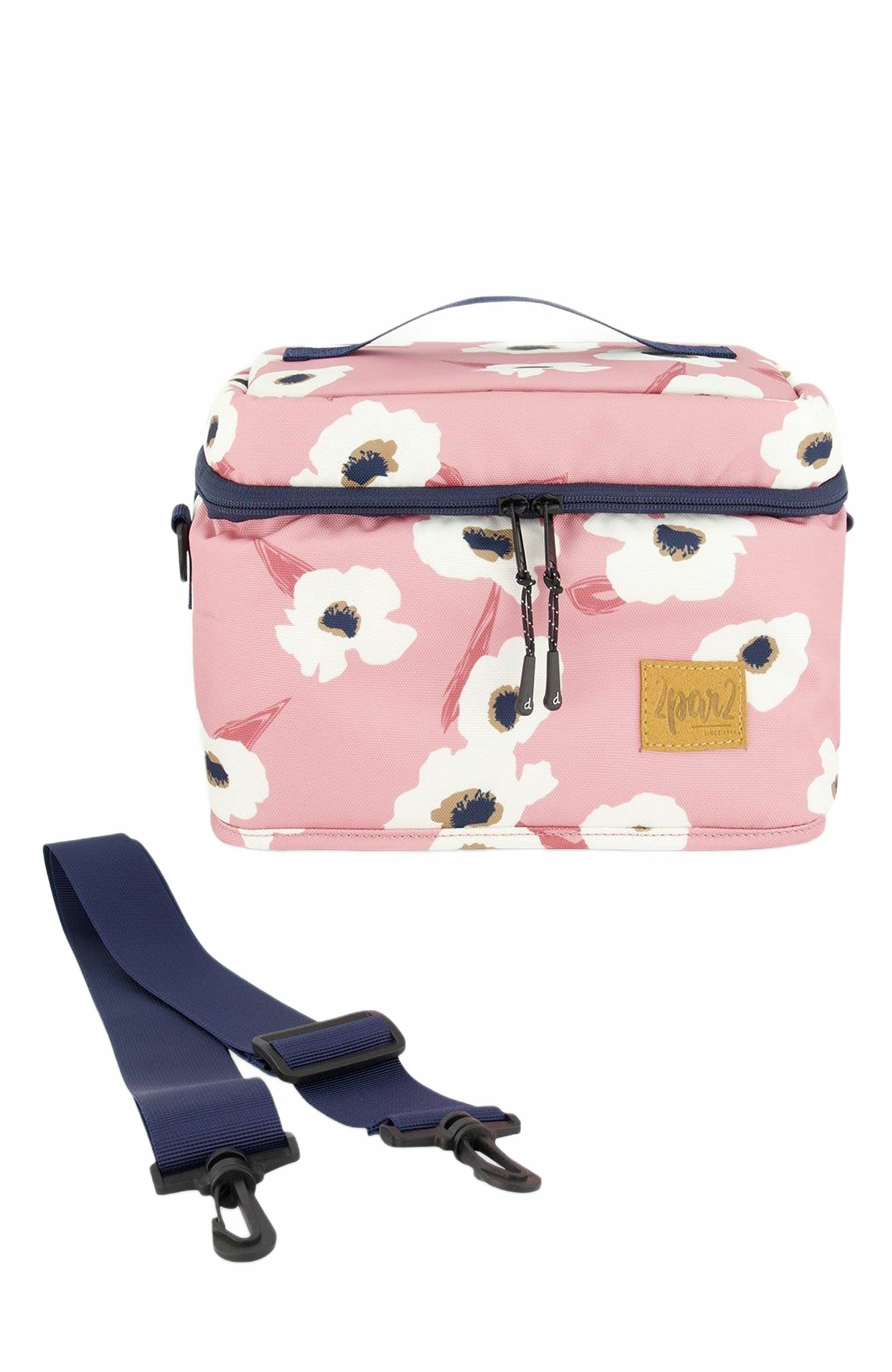 Deux par Deux Girl's Lunch Box Pink Printed Off White Flowers, Main, color, 