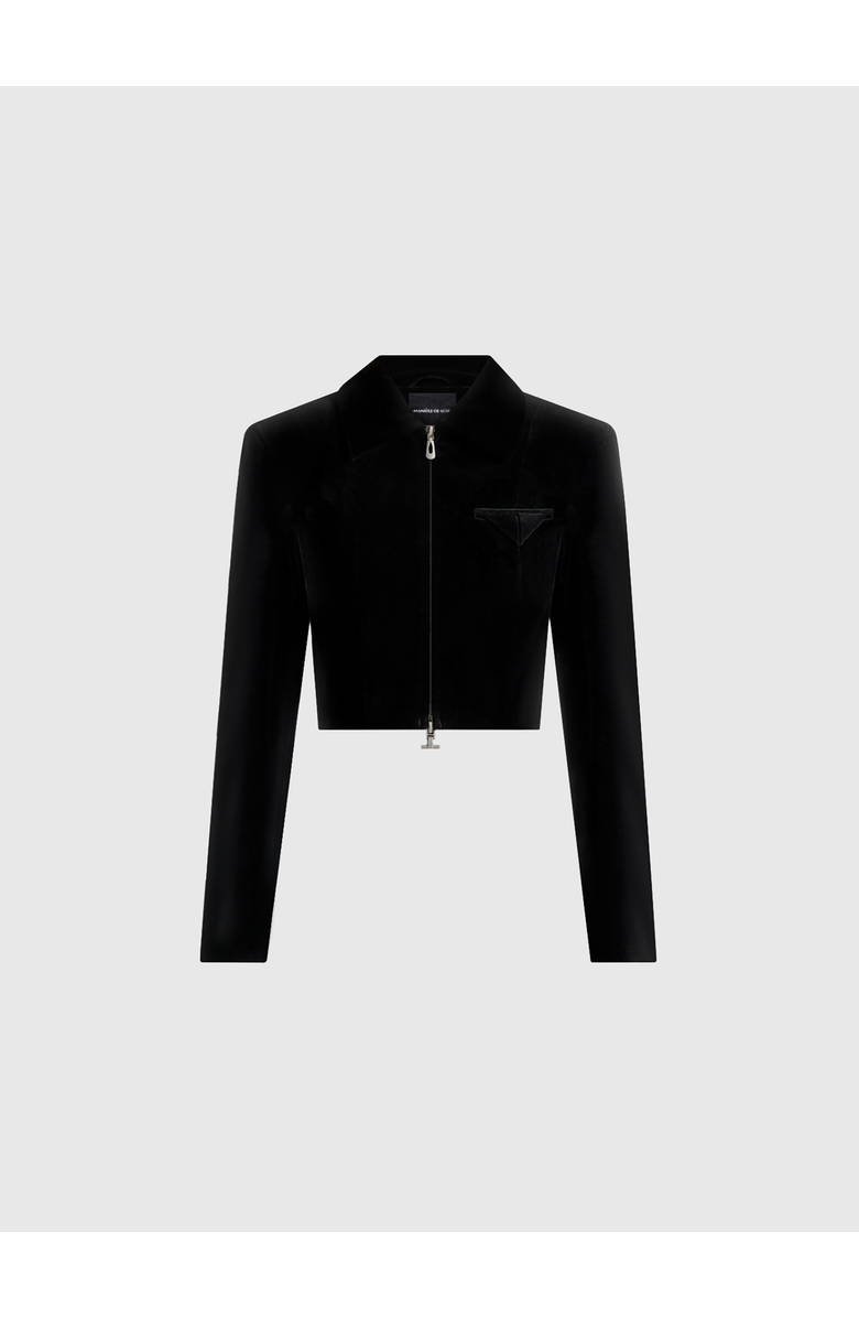 Manière De Voir Adina Velvet Cropped Jacket, Alternate, color, Black