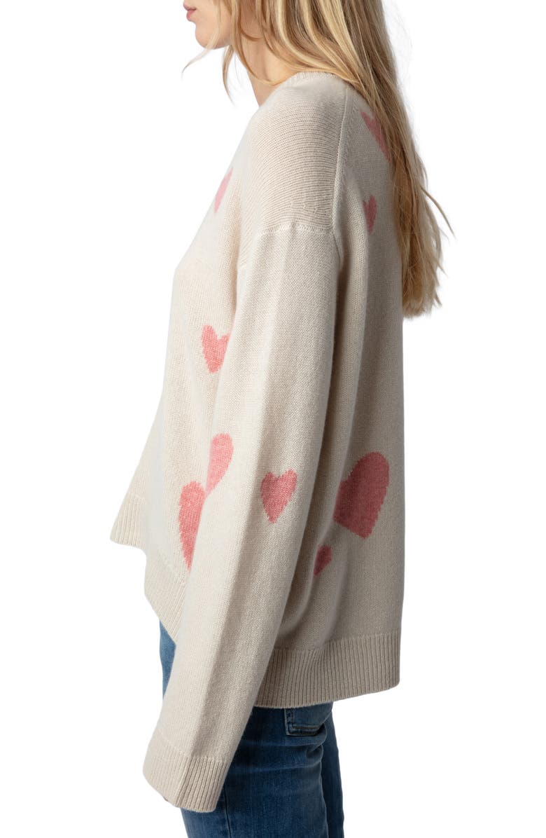 Zadig & Voltaire Markus Heart Jacquard Cashmere Sweater, Alternate, color, 