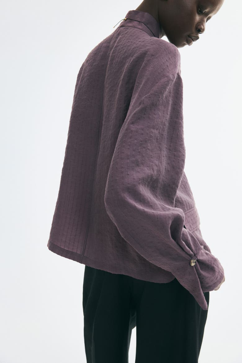 Textured-Weave Button-Detail Shirt, Alternate, color, Dark purple