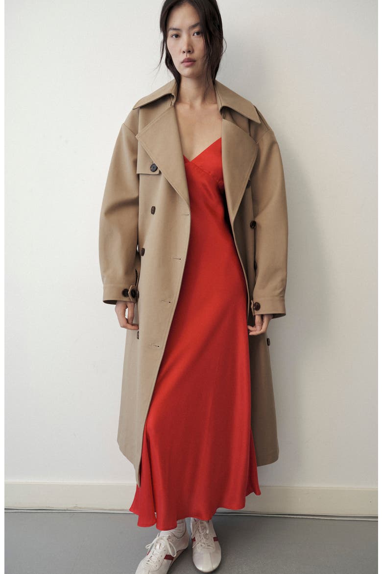 Silk Blend V-Neck Midi Dress, Alternate, color, RED