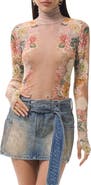 AFRM Zadie Print Turtleneck Mesh Top