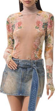 AFRM Zadie Print Turtleneck Mesh Top