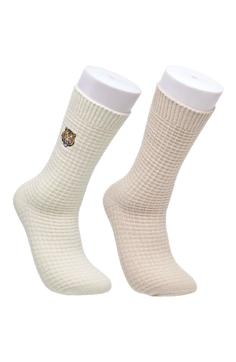 Ed Hardy Womens Tiger Embroidery Waffle Knit Slouchy Sock 2-Pack, Main, color, Cream/Tan