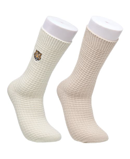 Ed Hardy Womens Tiger Embroidery Waffle Knit Slouchy Sock 2-pack In Neutral