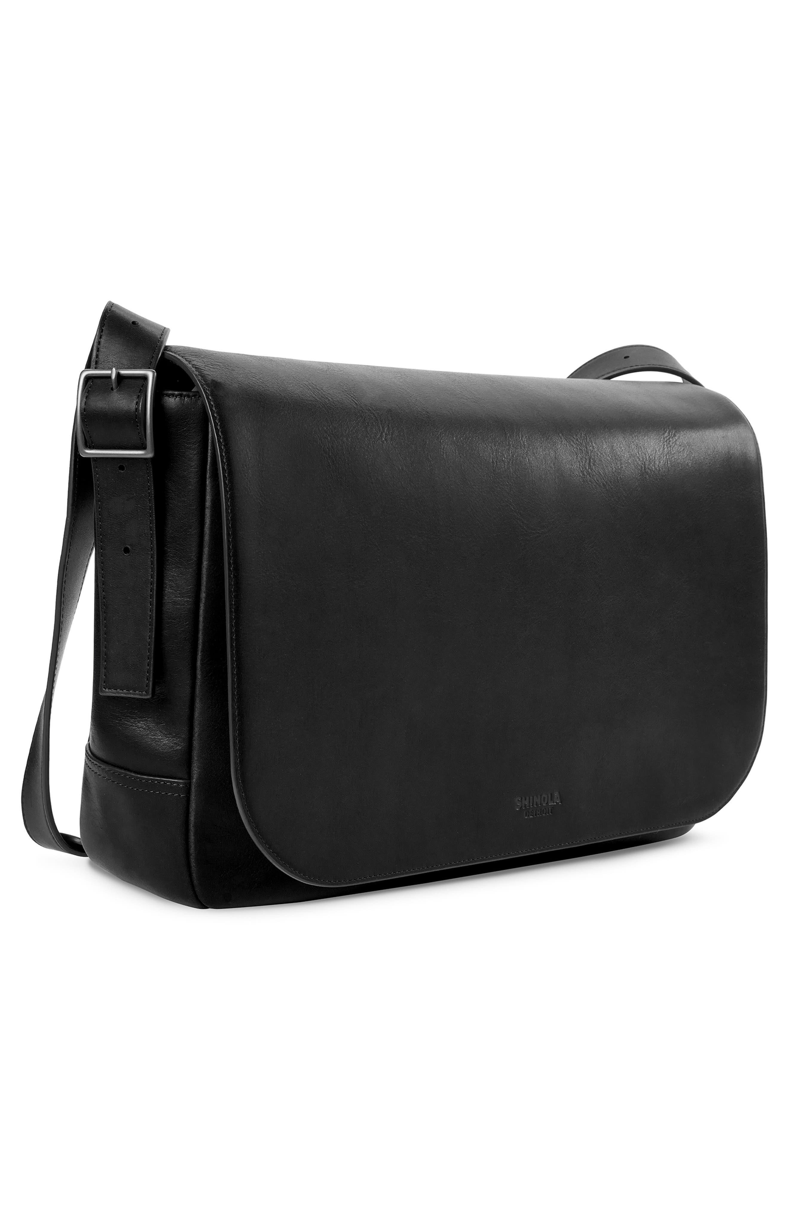 Shinola Runwell Leather Messenger Bag, Alternate, color, Black