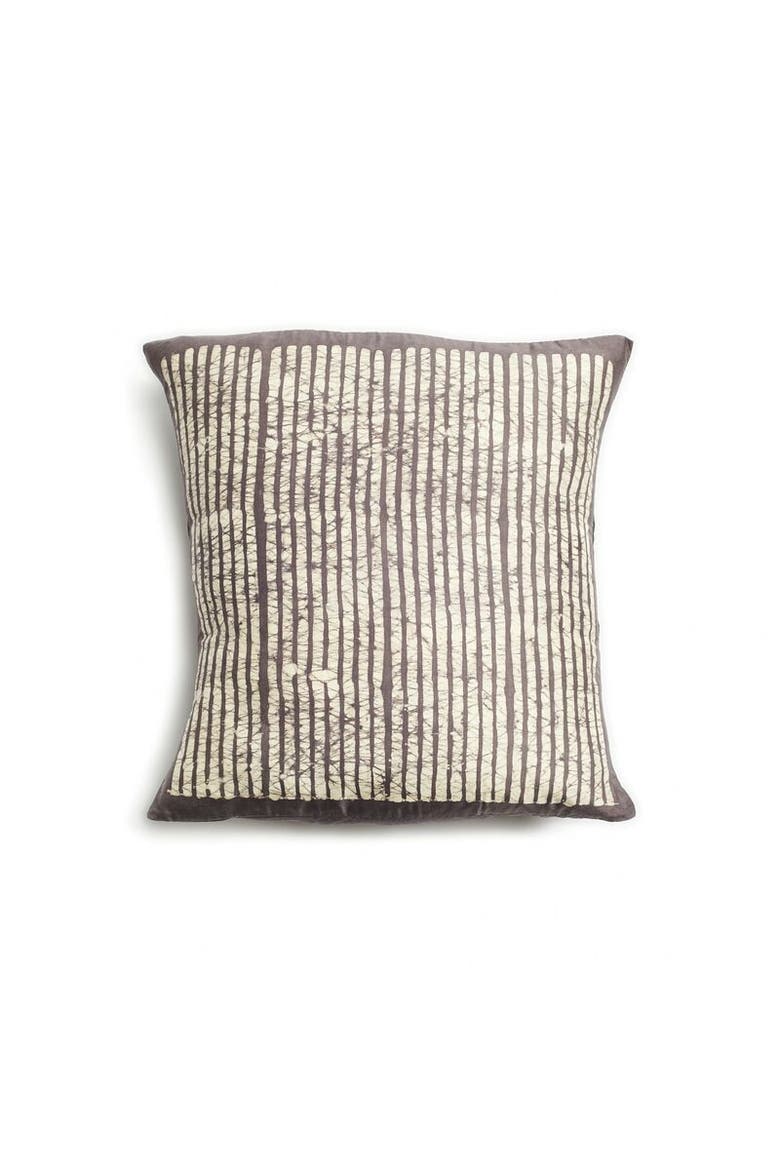 Maple Black Hand Wax Block Printed Stripes Mulberry Silk Pillow - Cover Only, Alternate, color, Black/Maple