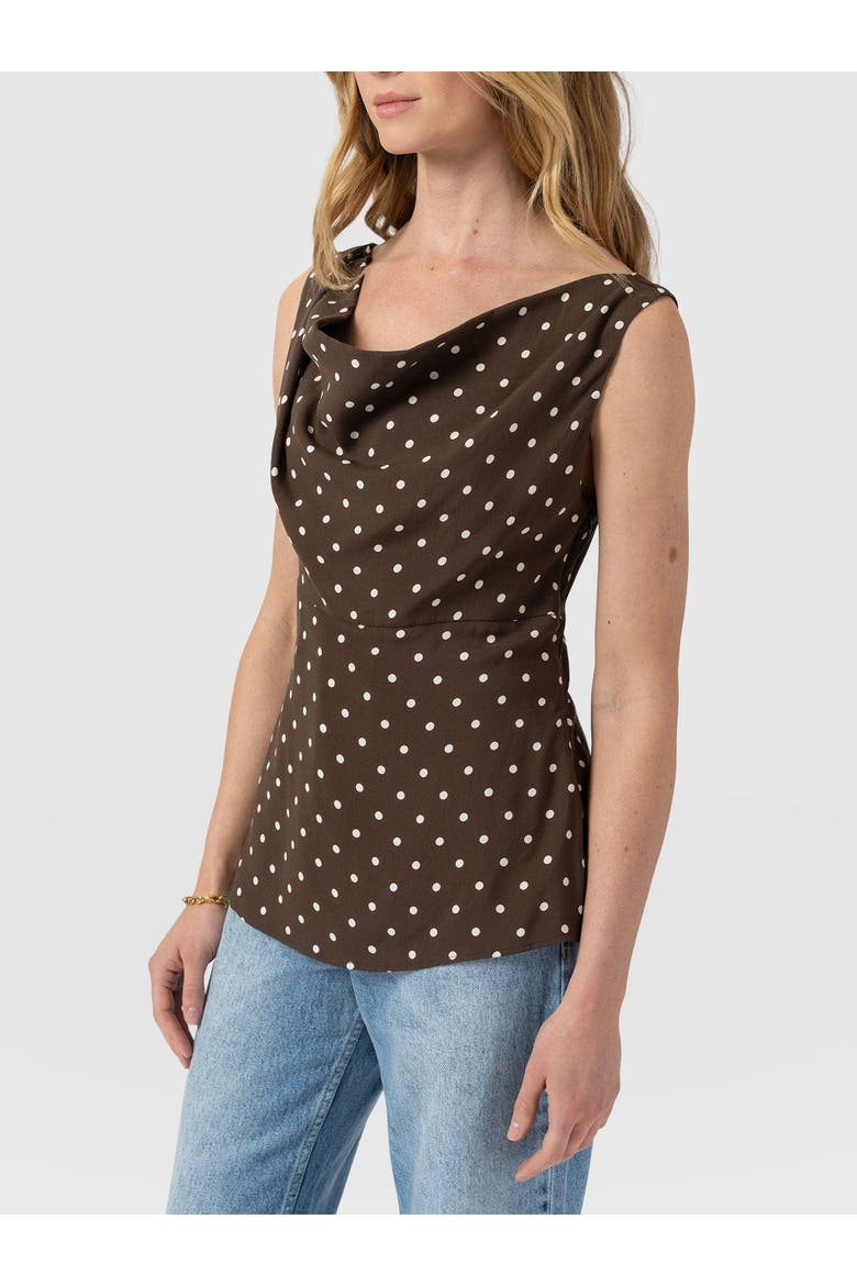 Raye Cowl Cami, Alternate, color, Brown Polka Dot