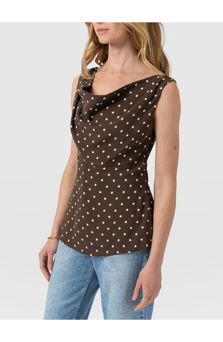 Saint + Sofia Raye Cowl Cami, Alternate, color, Brown Polka Dot