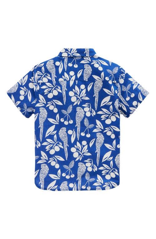 Shop Mini Boden Kids' Parrot Print Short Sleeve Linen & Cotton Button-down Shirt
