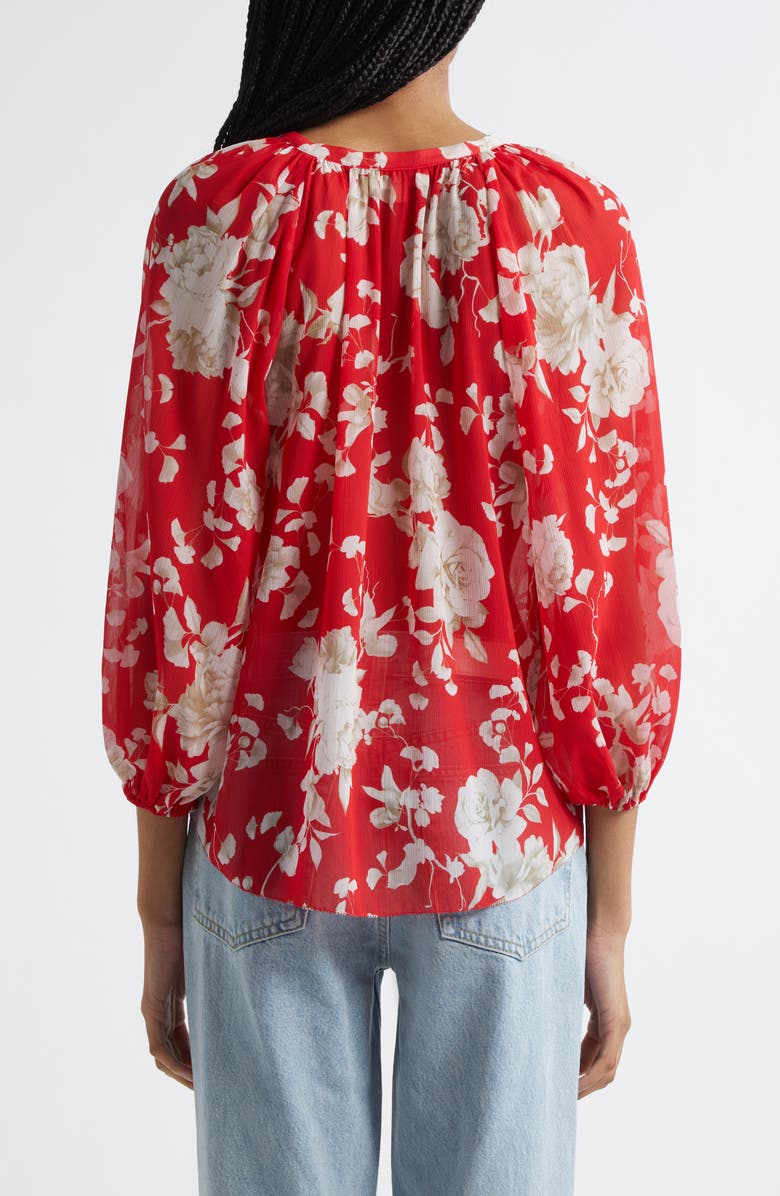 L'AGENCE Teagan Puff Sleeve Top, Alternate, color, Red/ Ivory Ikebana