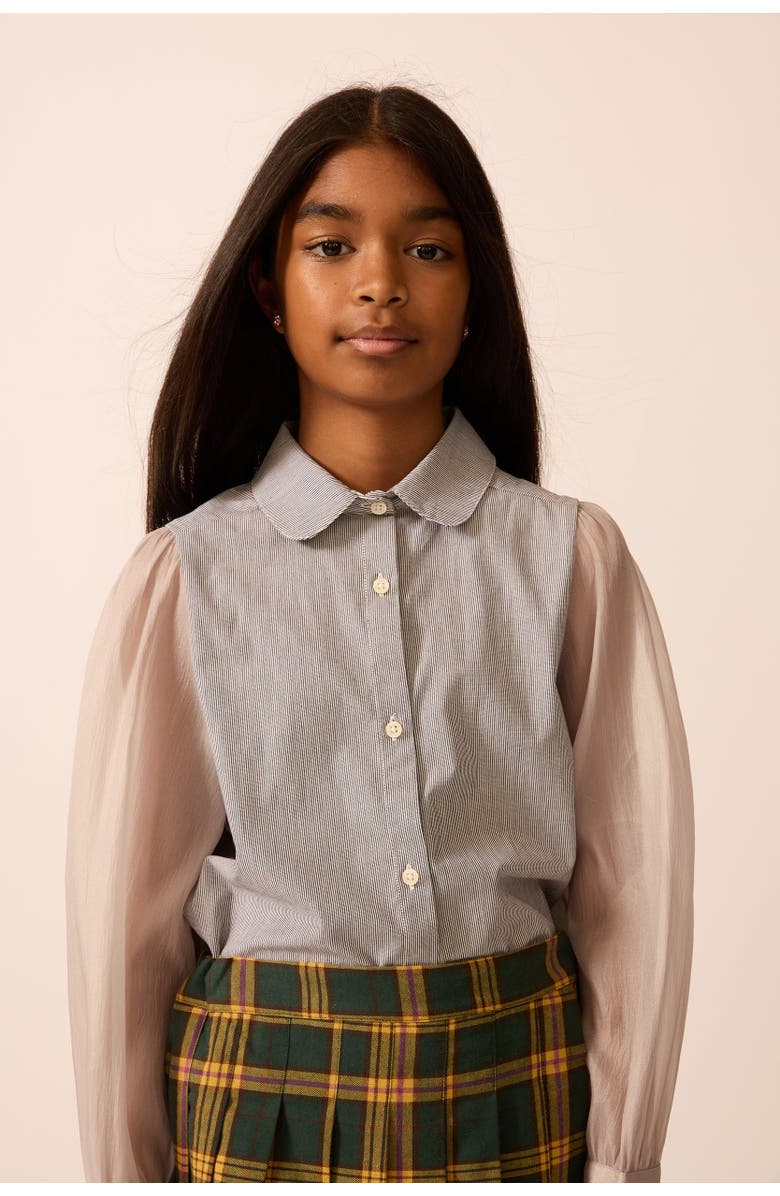 The Sunday Collective Pinstripe Chiffon Sleeve Blouse, Alternate, color, Grey