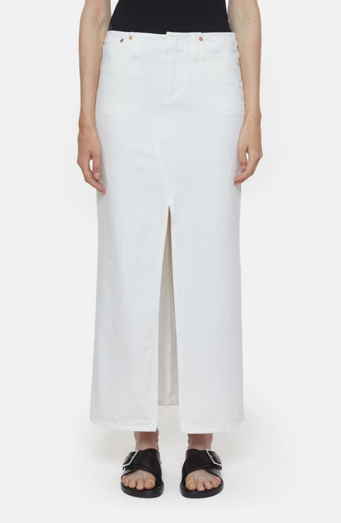 Front Slit Denim Midi Skirt