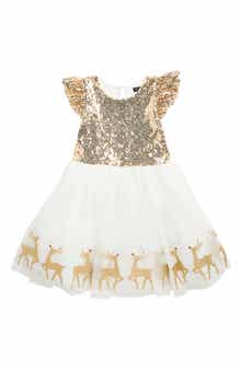 Kids' Sequin Reindeer Border Dress