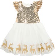 Zunie Kids' Sequin Reindeer Border Dress