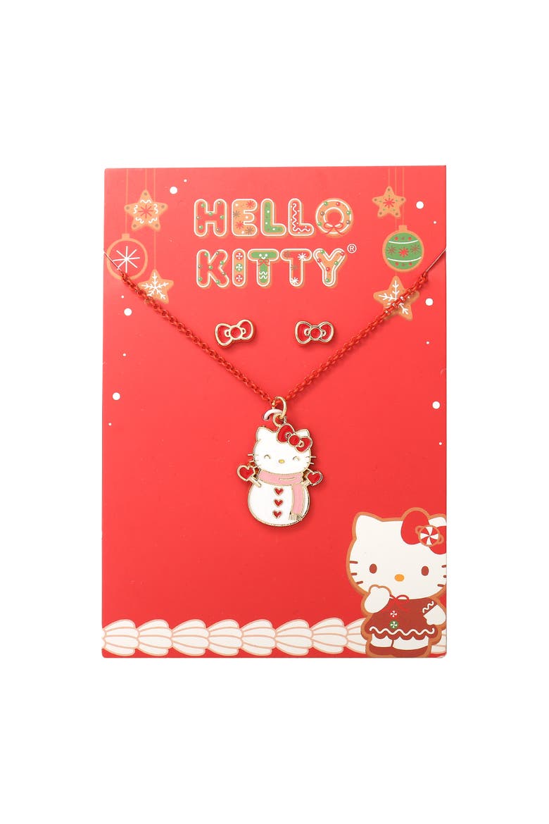 Snowman Necklace and Earring Christmas Set, Alternate, color, Yellow gold, white, red
