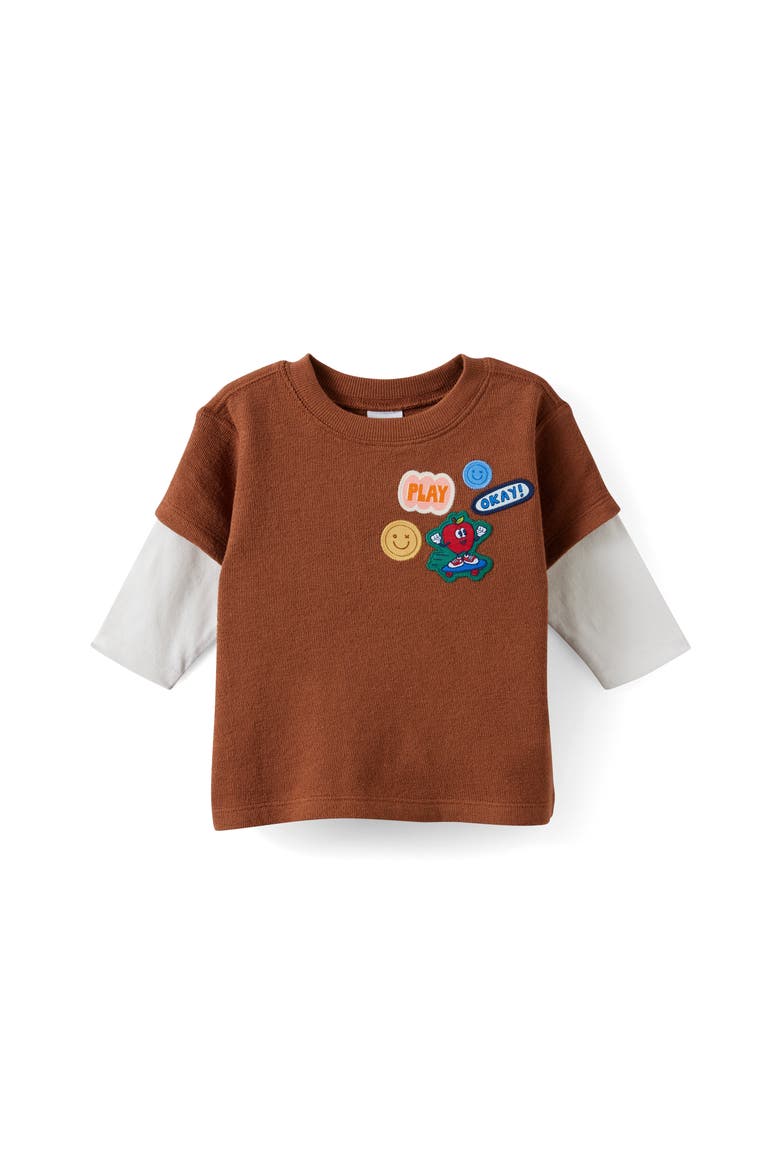 Baby Long Sleeve Layered Tee, Main, color, Chestnut Vanilla