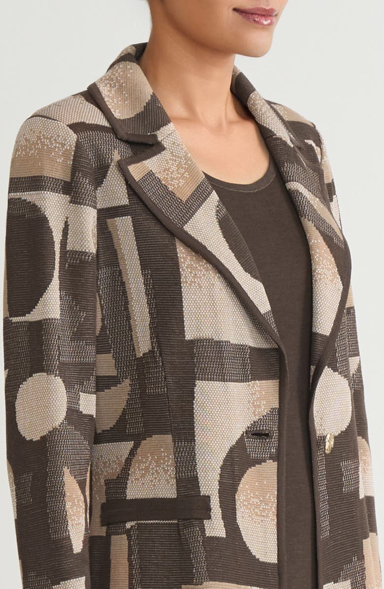 Ming Wang Tailored Geometric Jacquard Knit Blazer, Alternate, color, Warm Taupe/Dark Umber/Ivory