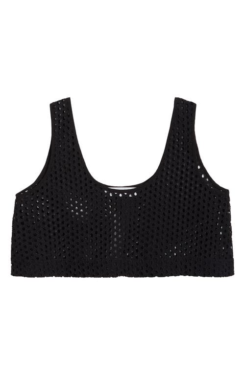 Solid & Striped The Minka Cotton Eyelet Crop Cover-up In Noir