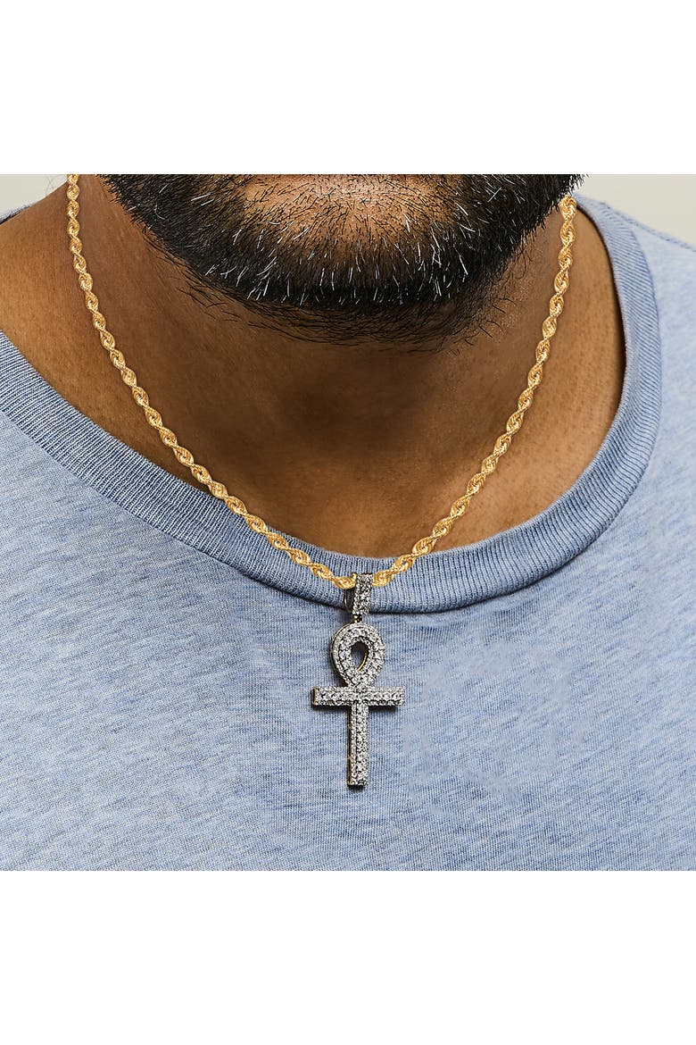 Men's 10K Yellow Gold 1.00 Cttw Diamond Ankh Cross Pendant Necklace, Alternate, color, Yellow Gold