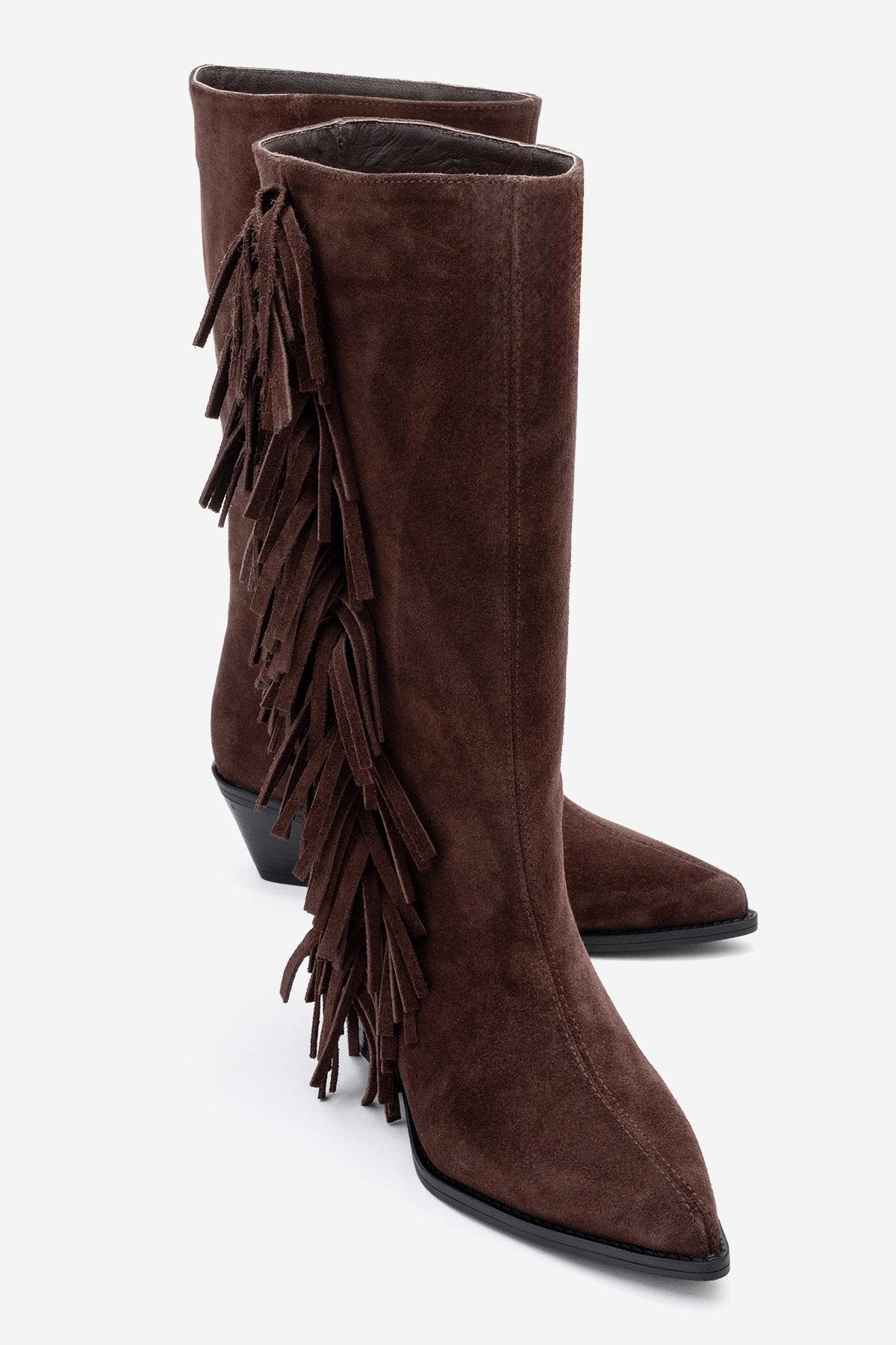 Orlo Leather Fringed Western Boot, Alternate, color, Brown Suede Leather