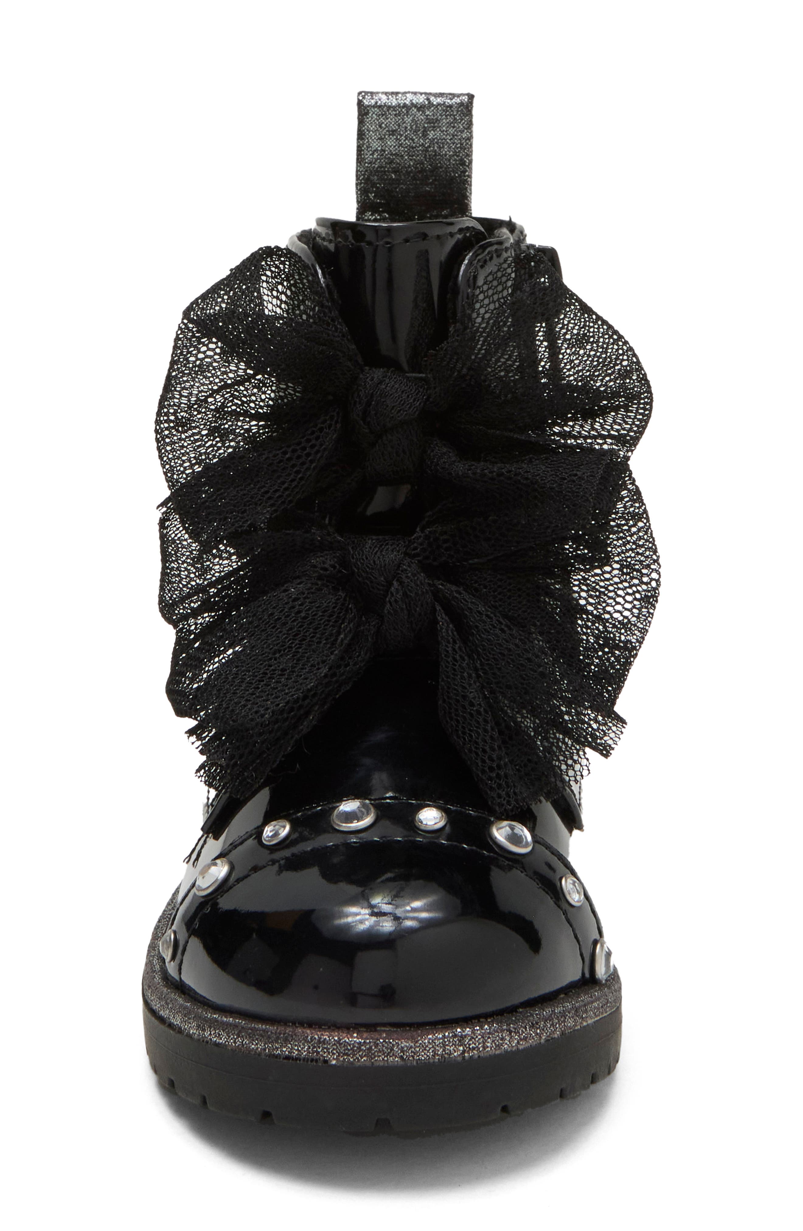Kids' Anastasia Bow Faux Leather Boot, Alternate, color, BLACK