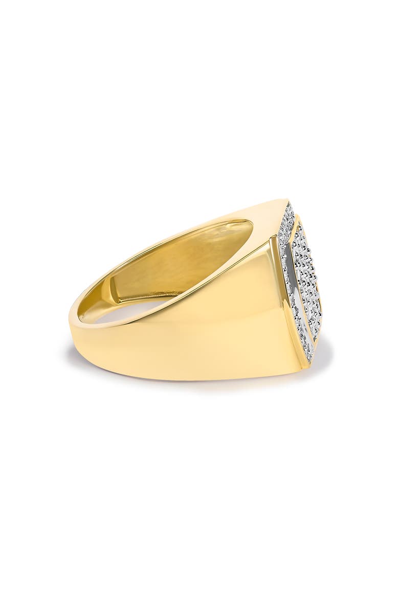 Men's 14K Yellow Gold Plated Sterling Silver 3/4 Cttw Diamond Cushion Head and Halo Band Ring, Alternate, color, Yellow Gold over Silver