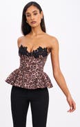 Miss Circle Qiaracheetah Peplum Top with Lace Trim