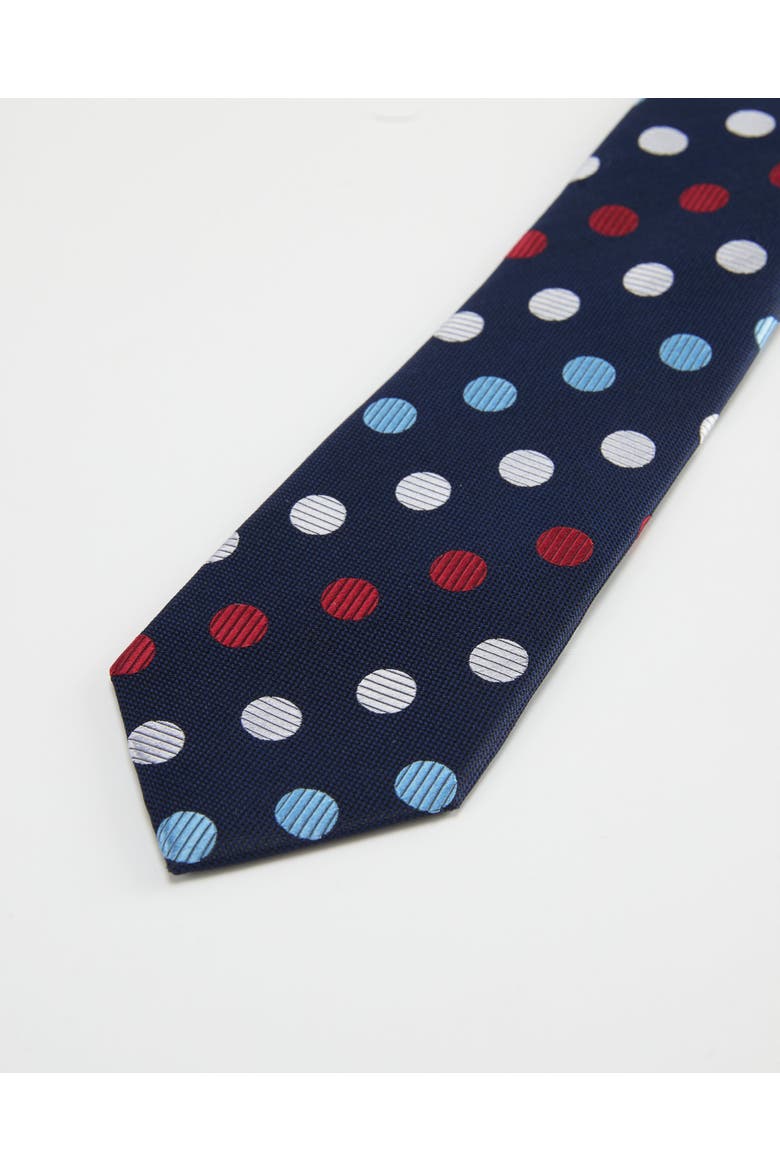 Polka Dot Silk Jacquard Tie, Alternate, color, Tri Color - Navy