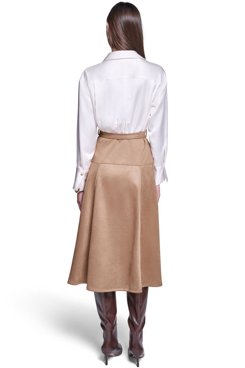 Satin & Suede Midi Shirt Dress, Alternate, color, Ivory/Spiced Almond