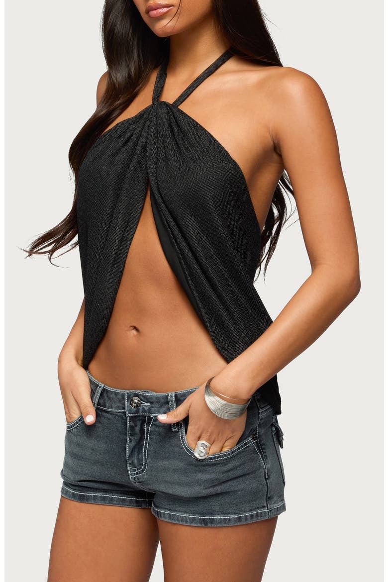 Stasia Sparkly Metallic Halter Top, Alternate, color, BLACK