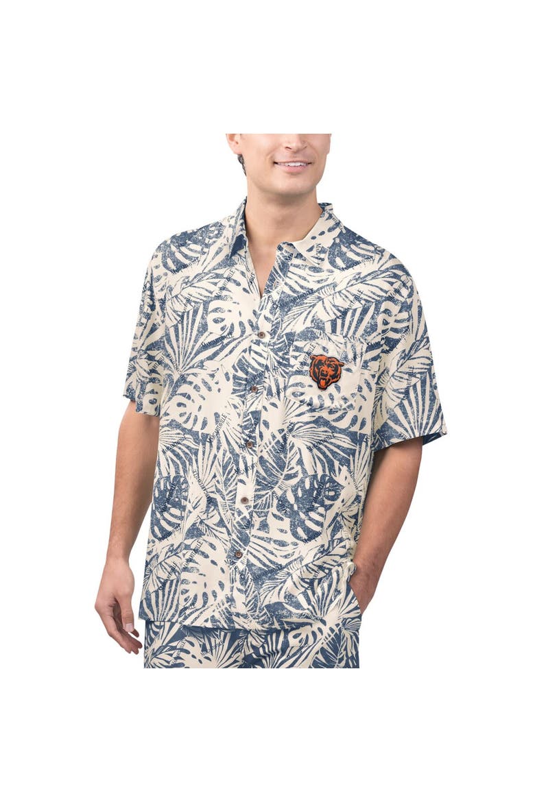 Men's Margaritaville Tan Chicago Bears Sand Washed Monstera Print Party Button-Up Shirt, Main, color, Cream