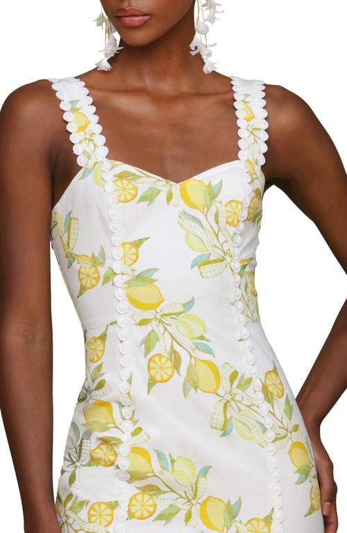 Avec Les Filles Lemon Print Stretch Cotton Dress In Lemon Vine