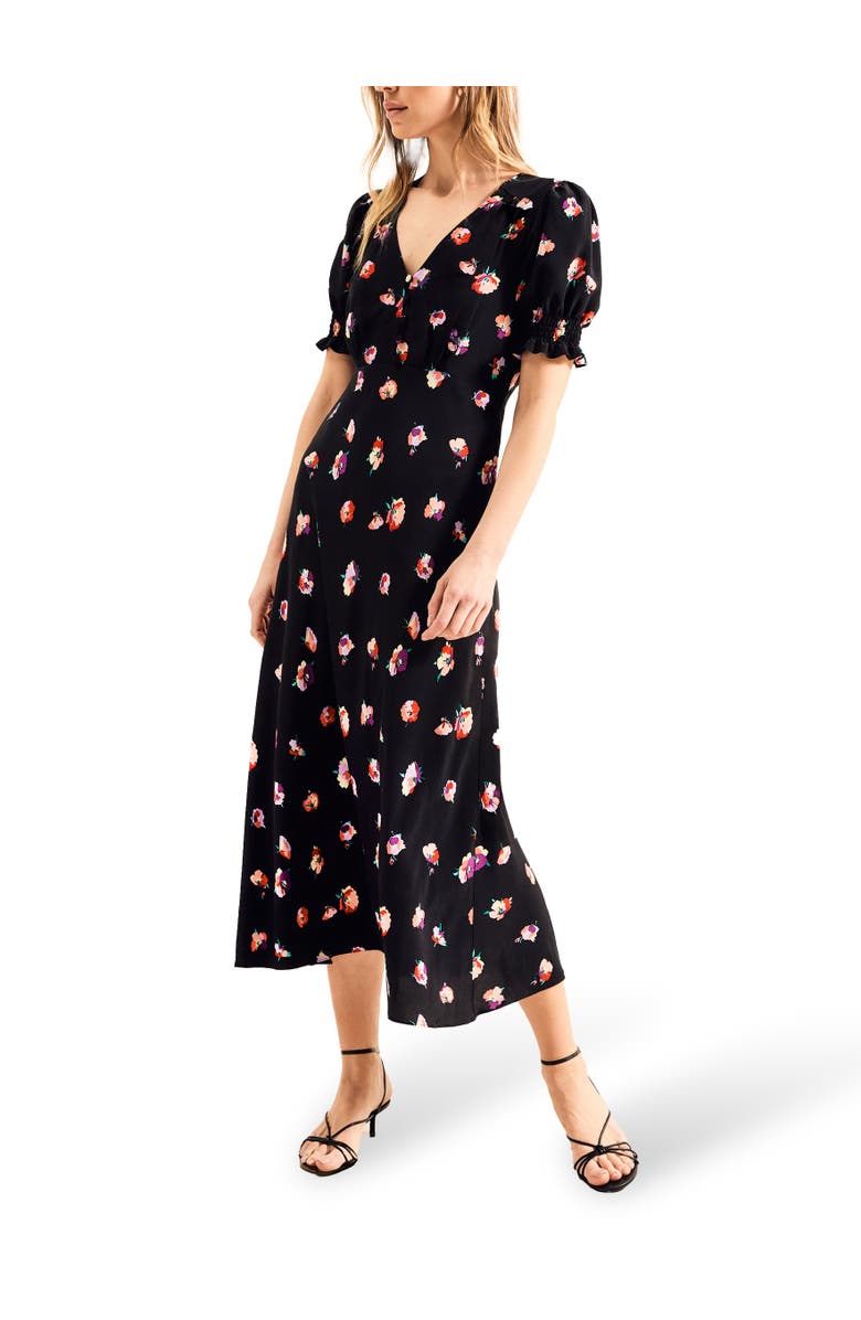 Ro&Zo Pansy Print Shirred Cuff Midi Dress, Alternate, color, Multi