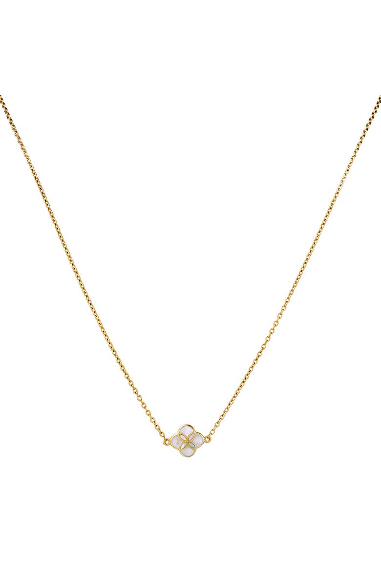 Sterling With 18K Gold Overlay And Gemstones Single Petal Station Necklace, Alternate, color, WHITE