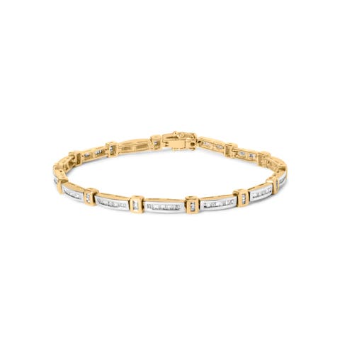 14K Yellow Gold 1.00 Cttw Baguette Diamond Channel Link Bracelet