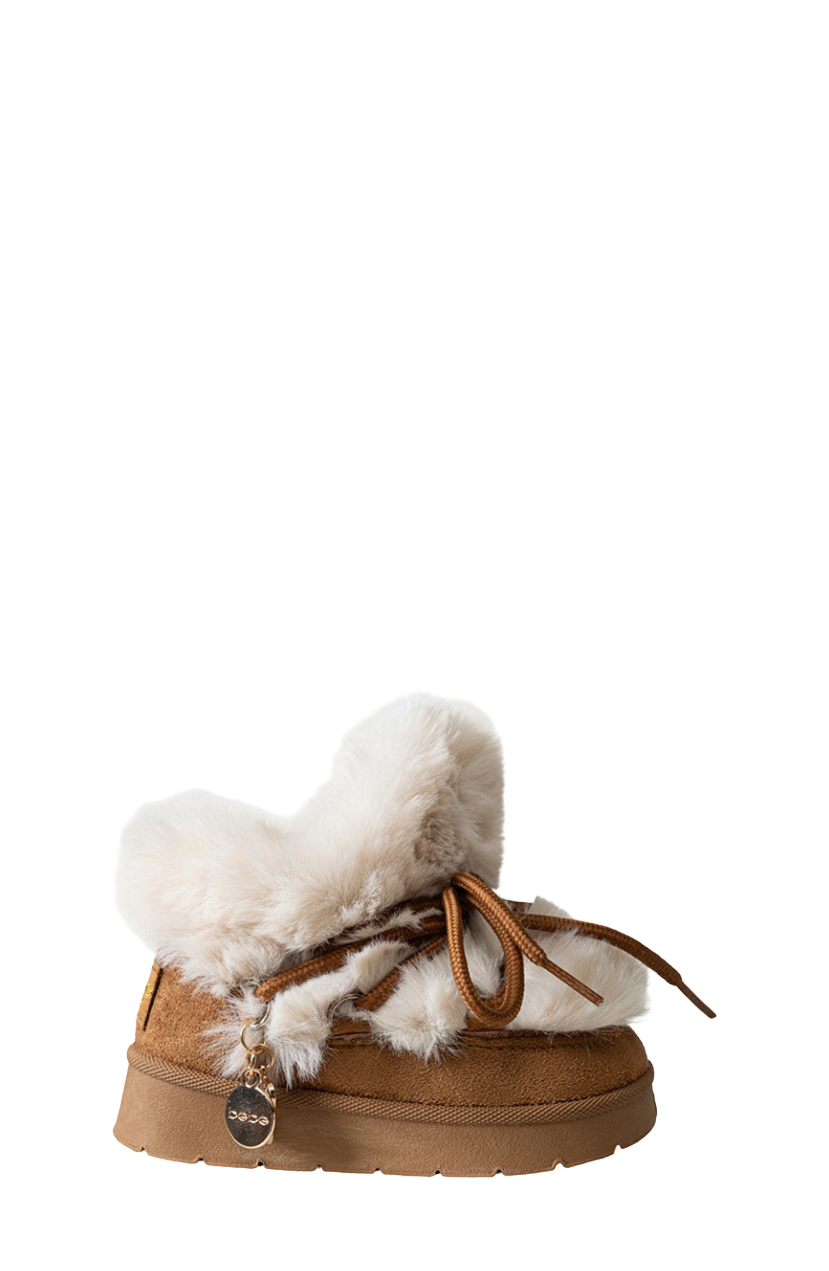 Kids' Faux Fur Trim Boot, Alternate, color, COGNAC