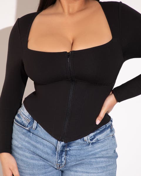 Corsety Square Neck Long Sleeve Top