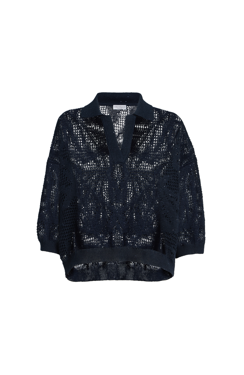 Brunello Cucinelli Dazzling water lilies polo, Main, color, Blue