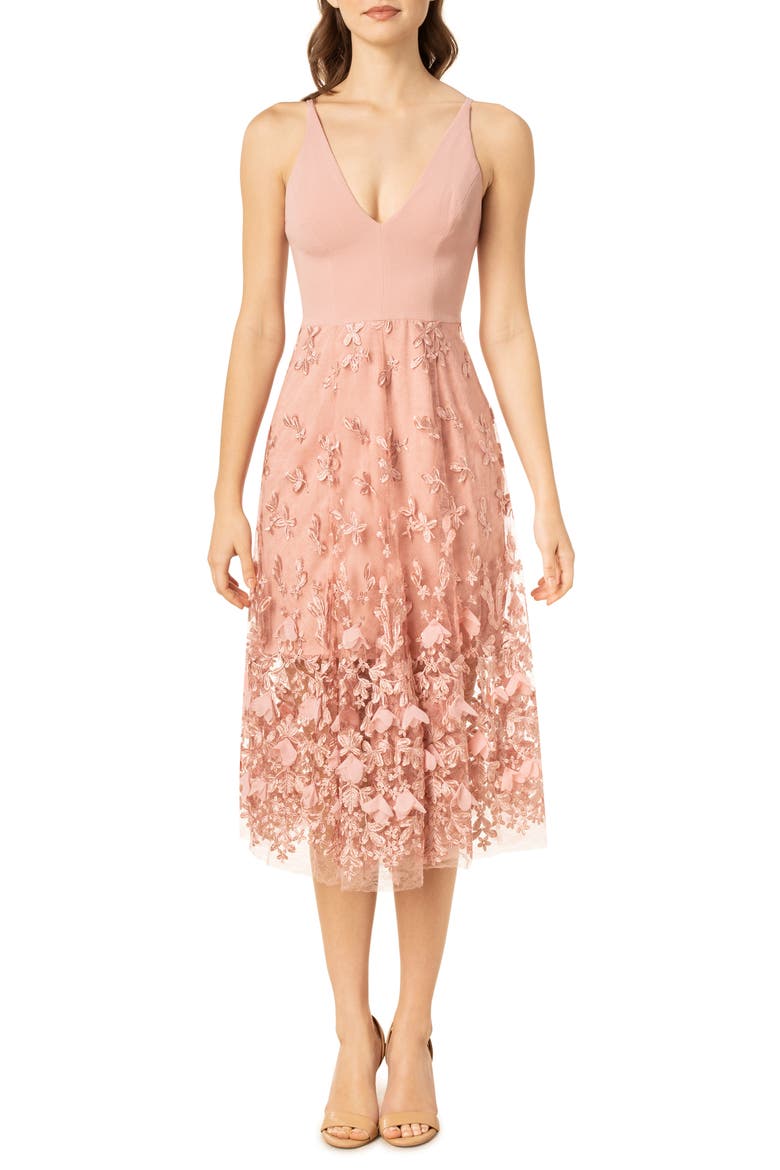 Darleen V-Neck Embroidered Mesh Cocktail Dress, Main, color, BLUSH