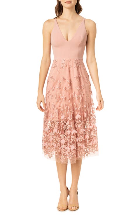 Darleen V-Neck Embroidered Mesh Cocktail Dress